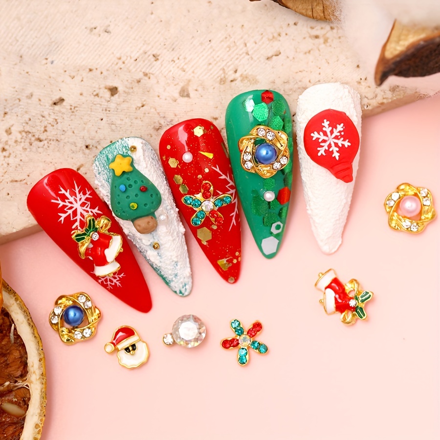 Christmas Nail Art Charms With Rhinestone,3d Alloy Santa Claus Snowflake  Gifts Nail Gem Accessories For Diy Nail Art Decoration,nail Art Stud For  Girls Nail Art Crafts - Temu