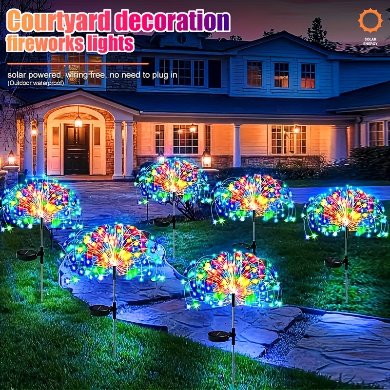 1pc 8 Modes Led Solar Lawn Lights Solar Fireworks Lights Waterproof Lights  Outdoor Home Decoration Bedroom Decoration 60 150 200 240 Led Ground Plug  In Lights, Discounts Everyone