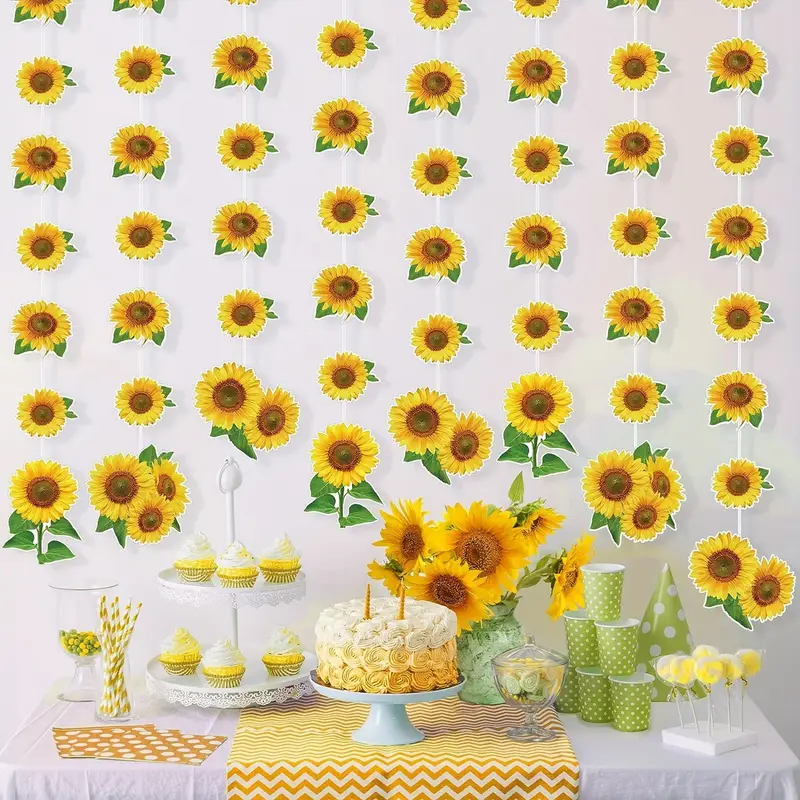 12pcs, 39.4ft Sunflower Party Decorations Sunflower Garland Banners  Sunflower Party Streamer Summer Sun Flower Hanging Decorations For Baptism  Birthda