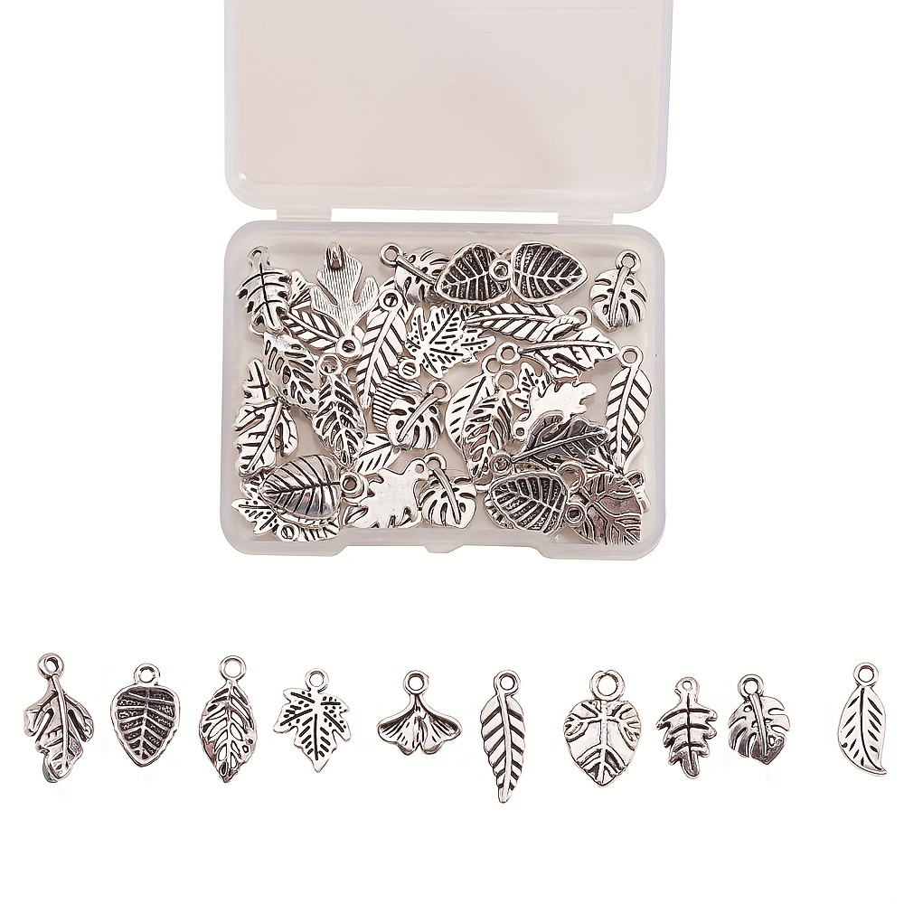 50pcs Antique Silver Tree Leaf Charms