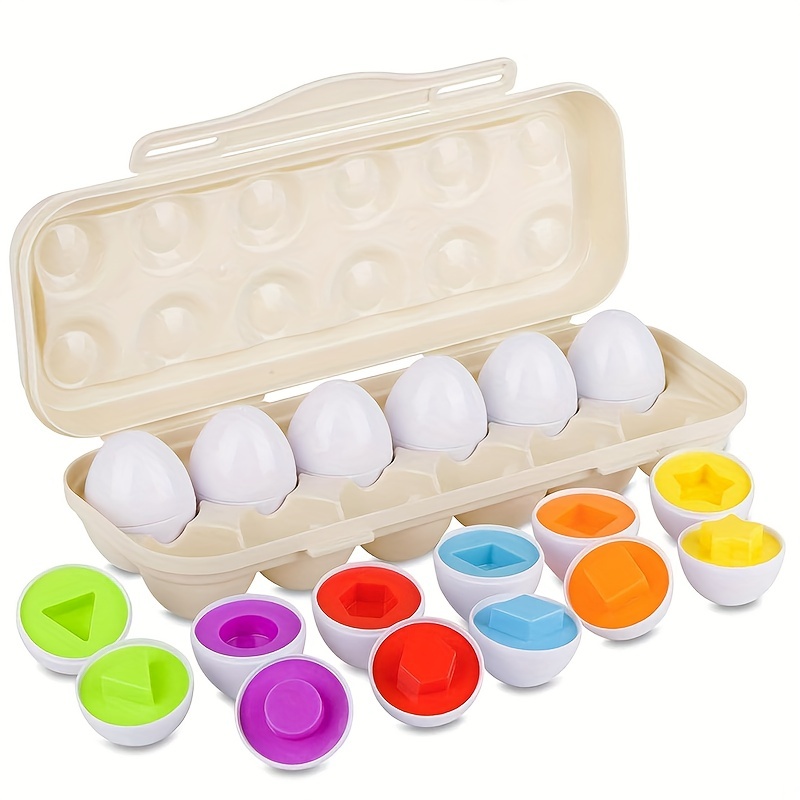 Ovos combinando, 6 pcs conjunto de reconhecimento de forma de cor encontrar  ovo de páscoa, cultivar imaginação brinquedo educacional com suporte de ovos  para jogo de bingo, presente, festa, viagem