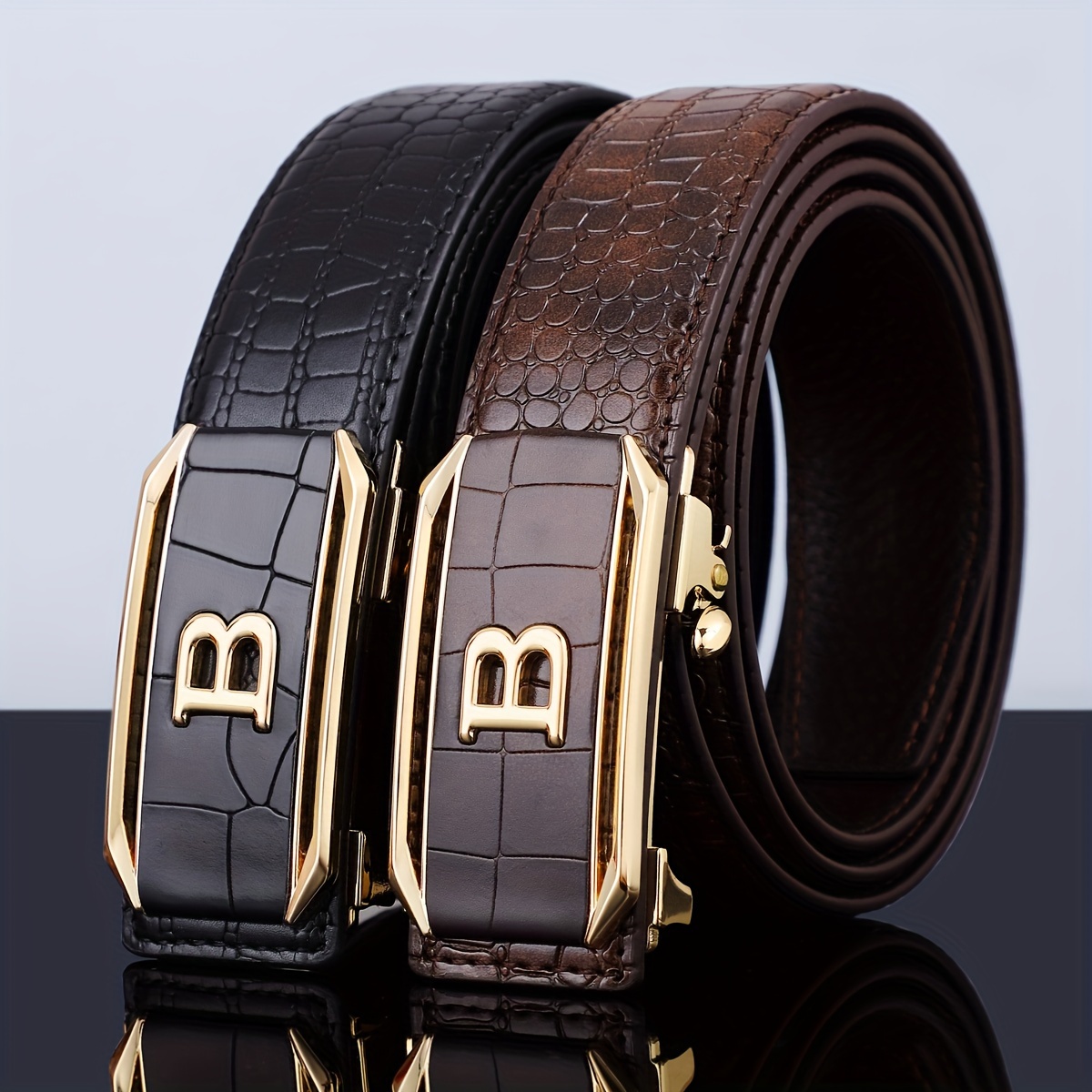 

Men's Crocodile Pattern Genuine Leather Automatic Buckle Belt, Fashion Versatile Belt For Middle And Young People, Leisure Business Belt, Ideal Choice For Gifts