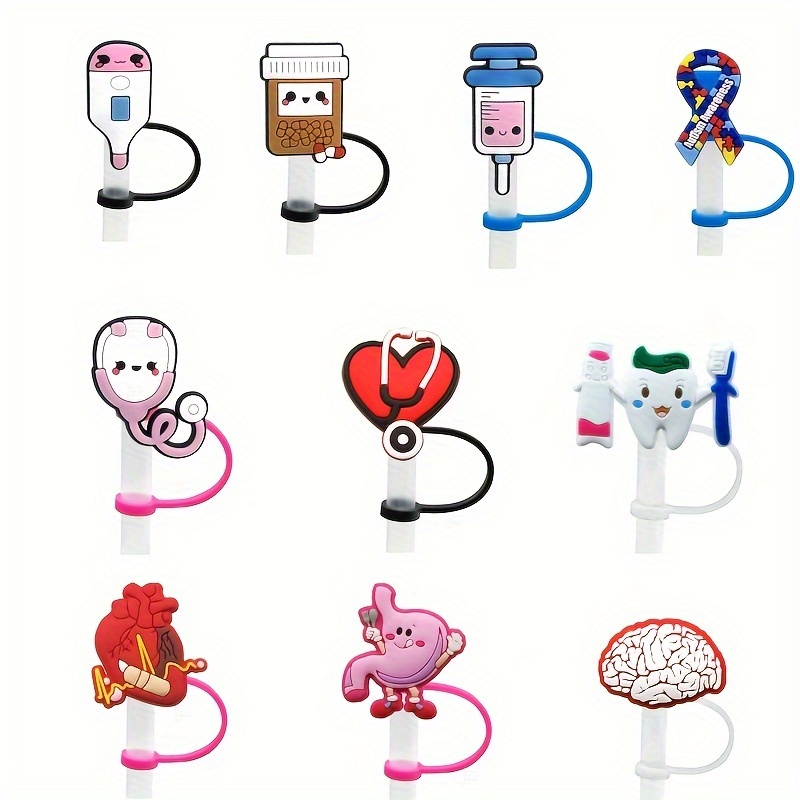 Portable Medical Nursing Series Silicone Straw Plugs, Cute Cartoon  Dustproof Reusable Straw Cover, Cup Decoration Accessories - Temu