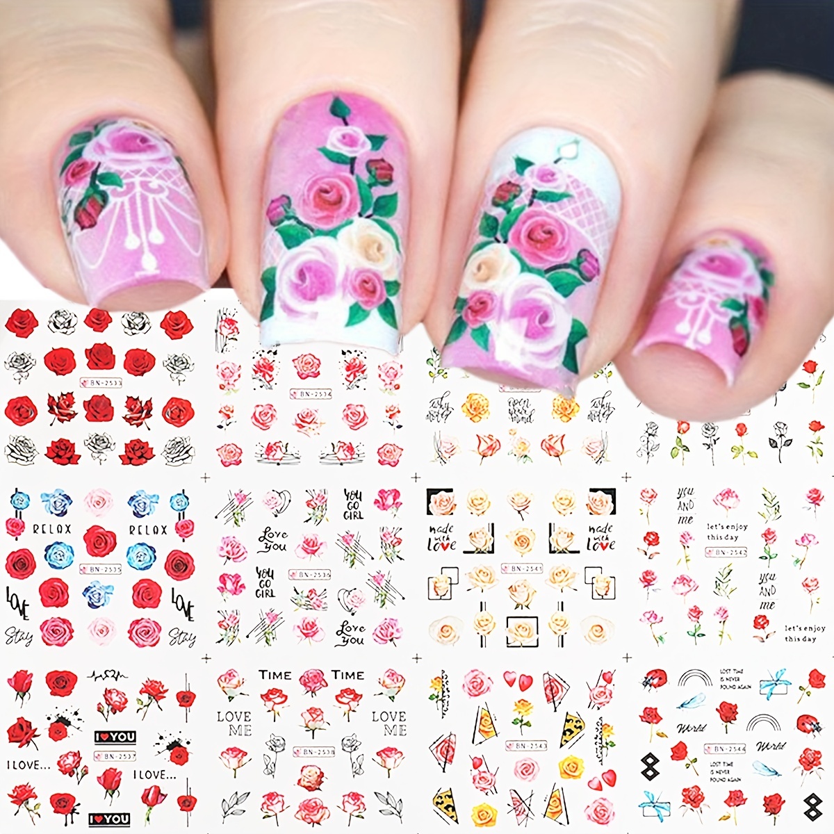 Nail Art Stickers Decals Flower Butterfly Green Leaf Design DIY