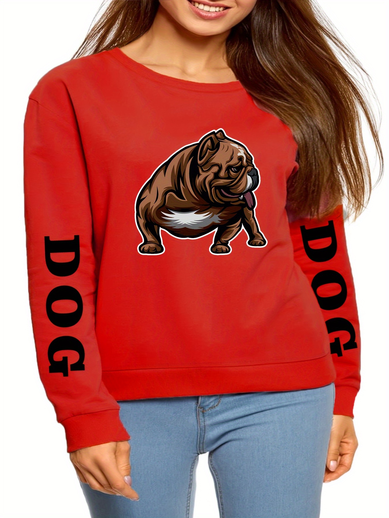 Dog Print Sweatshirt Plus Size Crew Neck Casual Sweatshirt Temu Australia