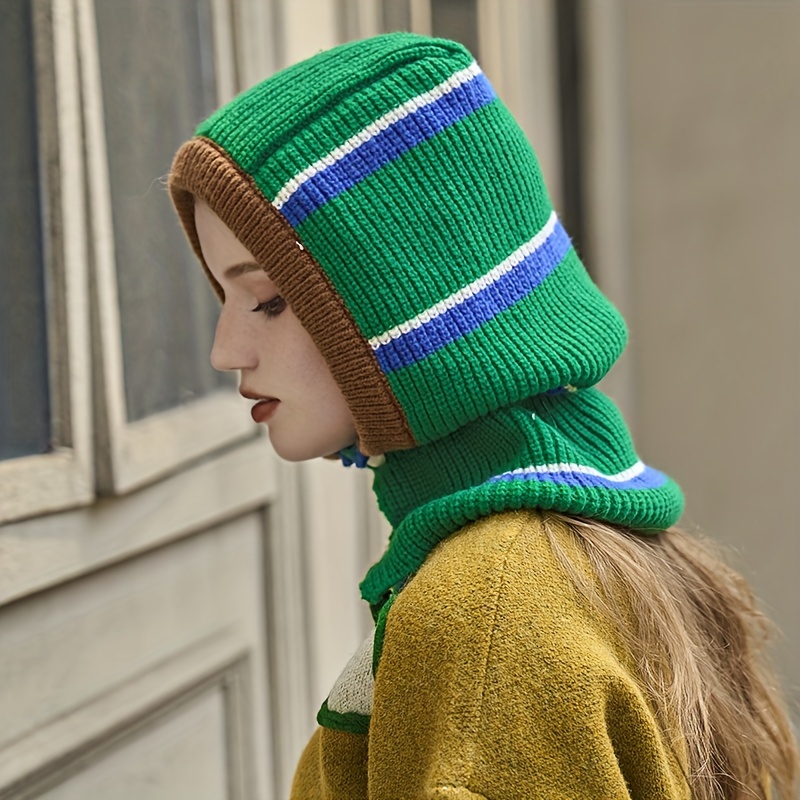 Taille56-60cm - Gris - Cagoule bonnet et cache-col tricoté en