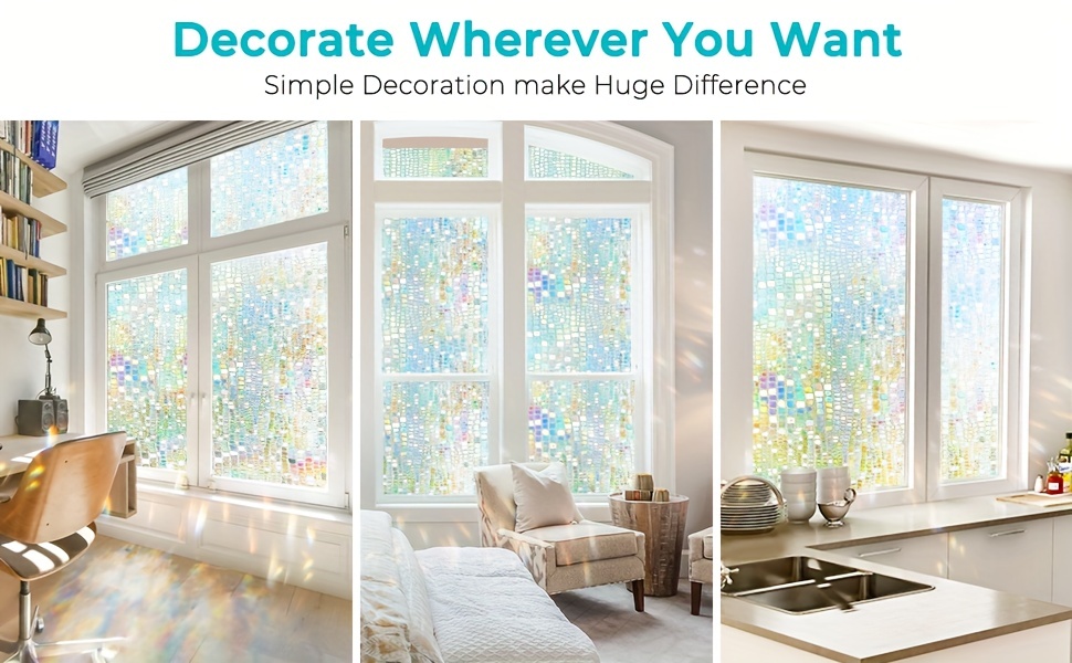 Stained Glass Window Film Rainbow Window Privacy Film Holographic Window  Sticker 3d Decorative Window Vinyl Glue Free Static Cling Anti-uv Sun Cover  Heat Control For Office And Home - Temu Philippines