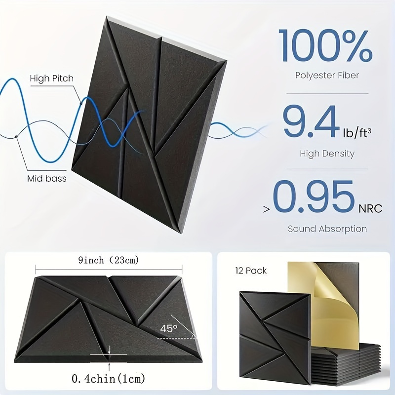 12 Piezas Paneles Insonorización Pared Paneles Absorción - Temu