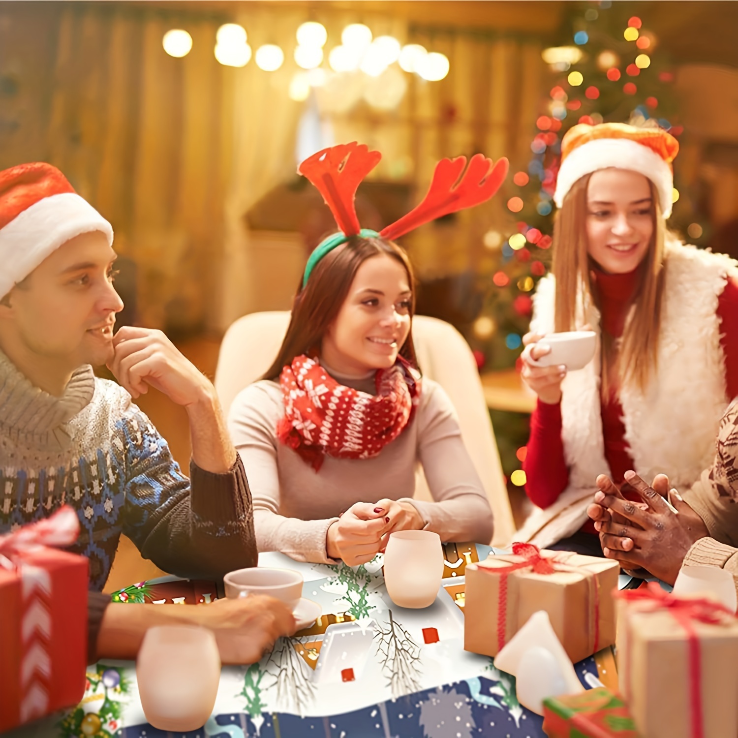 Polyester Tablecloth, Merry Christmas Table Cover, Snowman