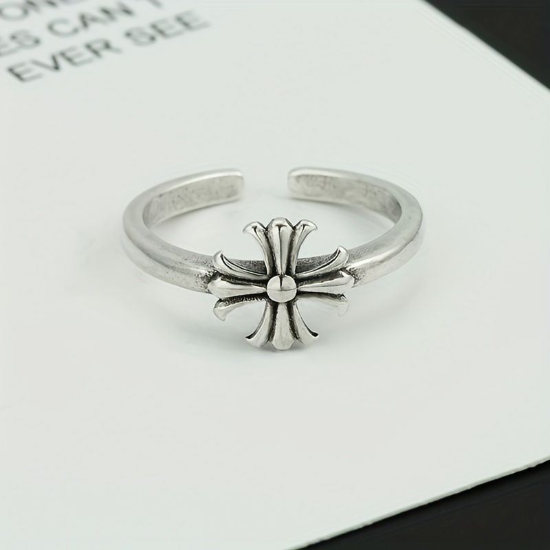 Men's Retro Cross Flower Adjustable Opening Ring