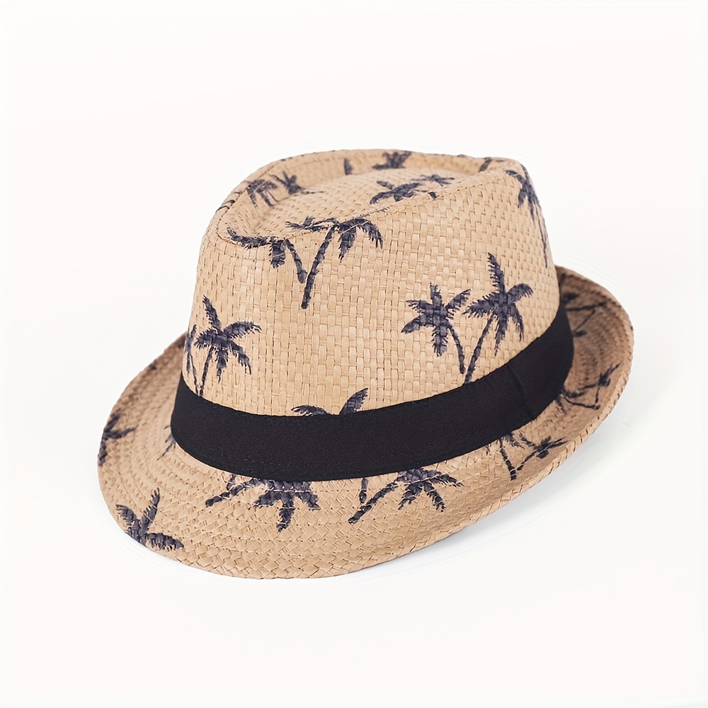 Coconut Tree Printed Straw Jazz Beach Hat For Adults And Children Stylish  Summer Beach Bucket Beach Hat With Sun Visor And Fishing Cap In Blue And  Beige From Ds_fashion, $7.67