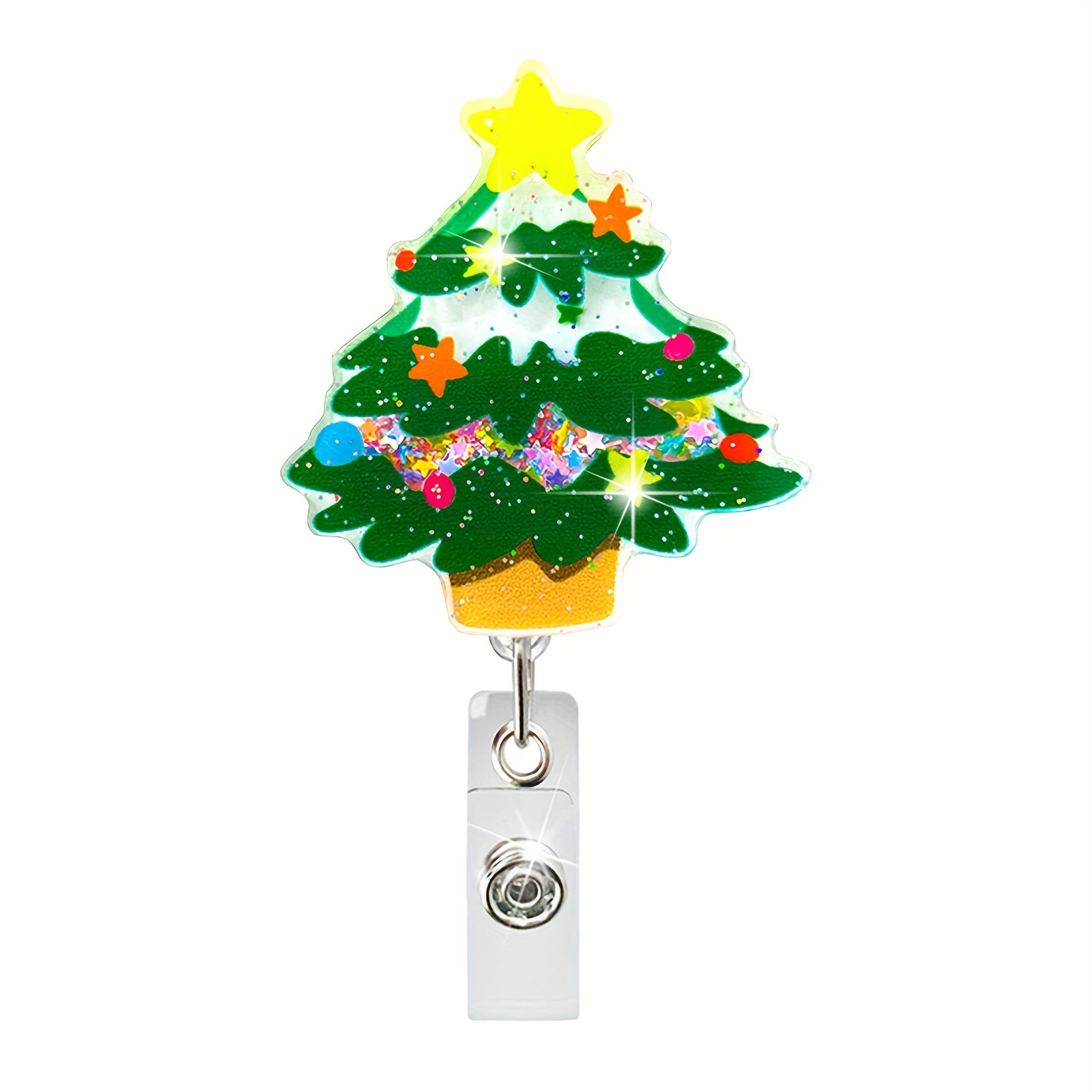 Christmas Acrylic Badge Reel Christmas Decor Gifts Glitter Nurse Badge Reel  Christmas-themed Badge Holder Retractable ID Card Holder