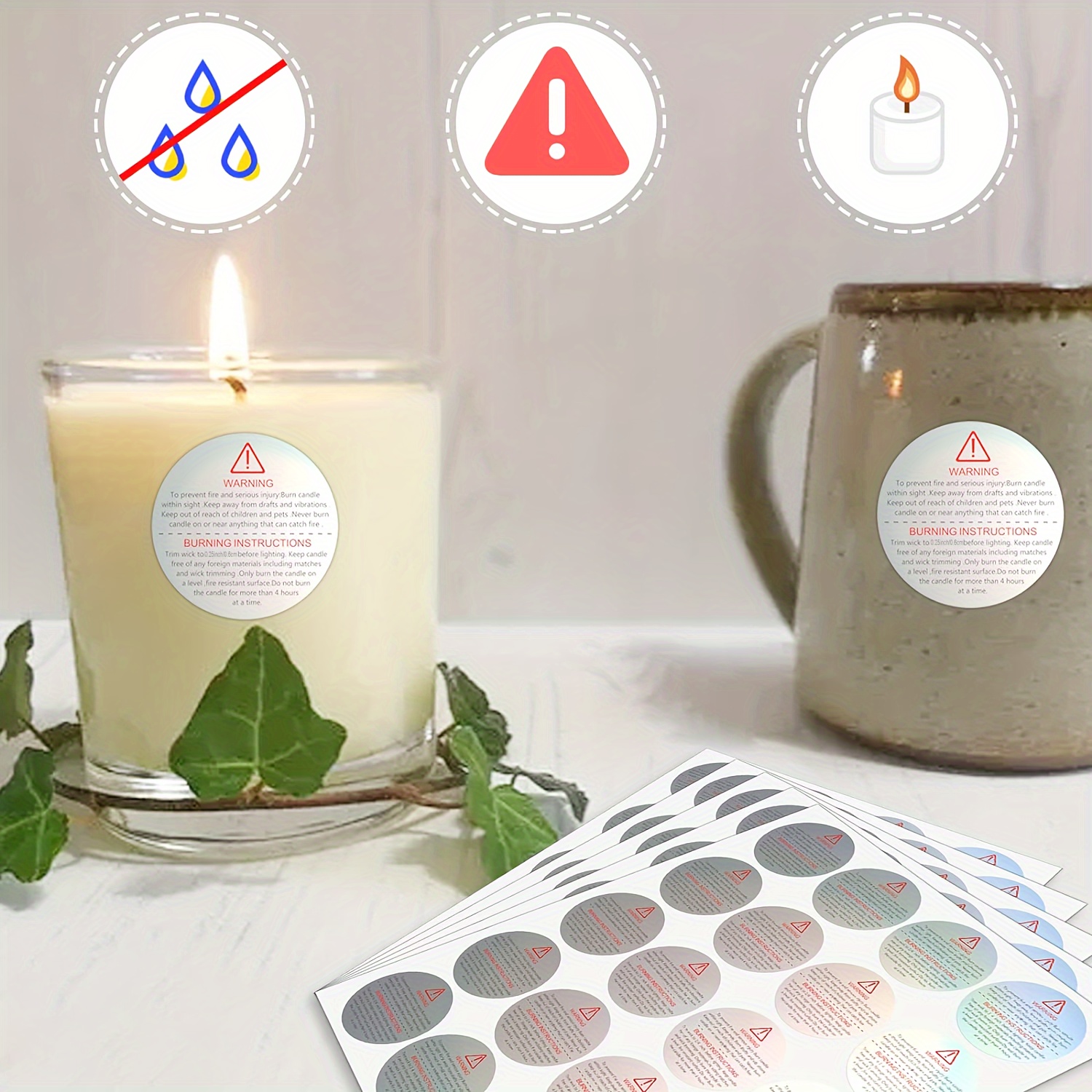 500Pcs Candle Warning Labels 2In, Candle Jar Container Stickers, Candle Wax  for Candle Making Candle Stickers, Waterproof Wax Melting Candle Safety