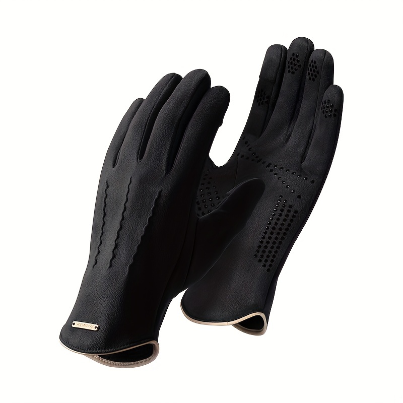 TEMU 1 Pair Of Autumn/winter Plush-lined Gloves For Men And Women, Warm And Thickened For Outdoor Travel, Sports, Windproof, Cold-resistant, Cycling,