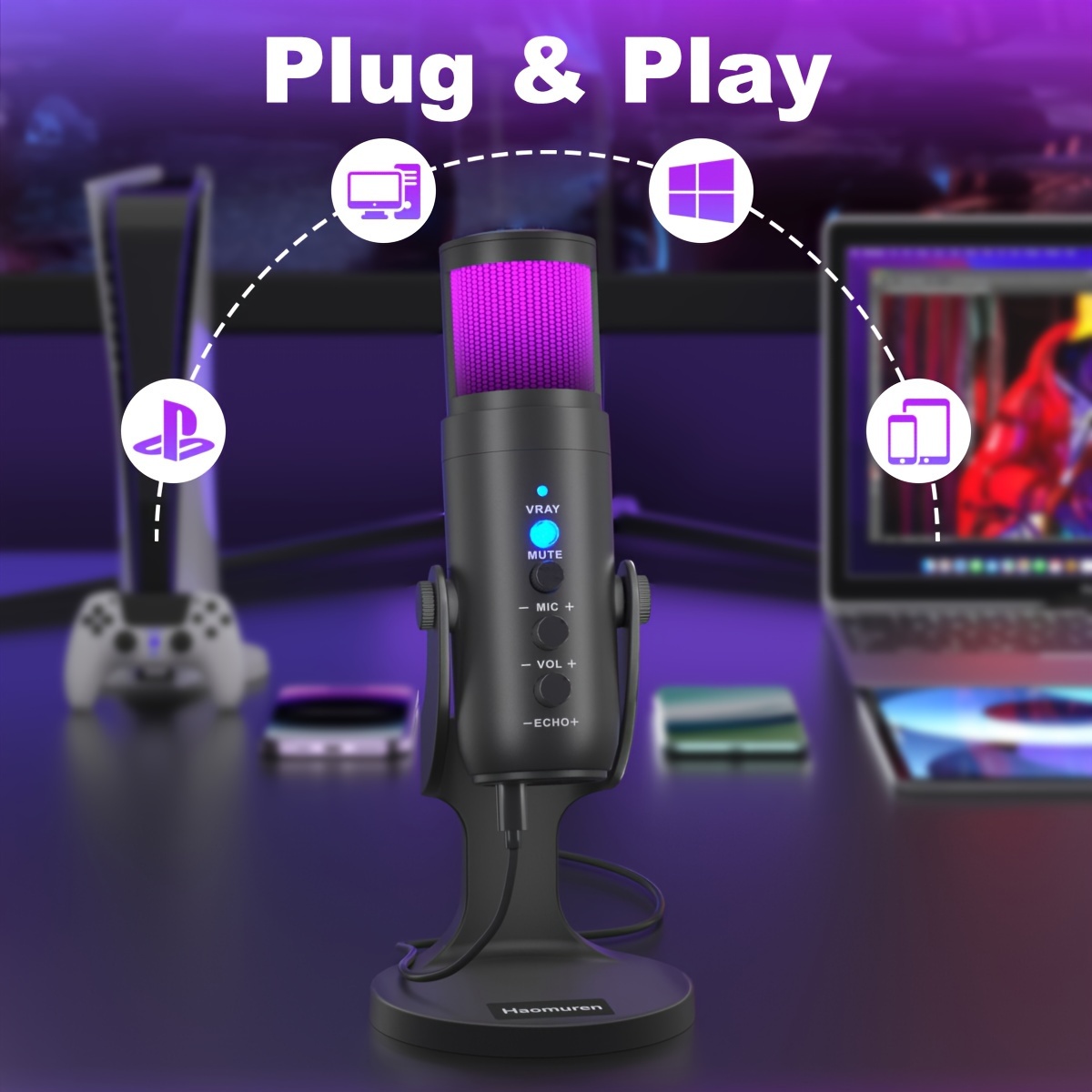 Neewer Micrófono USB para juegos con efecto de luz RGB, Plug & Play One  Click Silencio y ganancia, para PC Mac PS4 PS5, micrófono condensador  cardioide para podcasts de juegos de transmisión de : Electrónica 