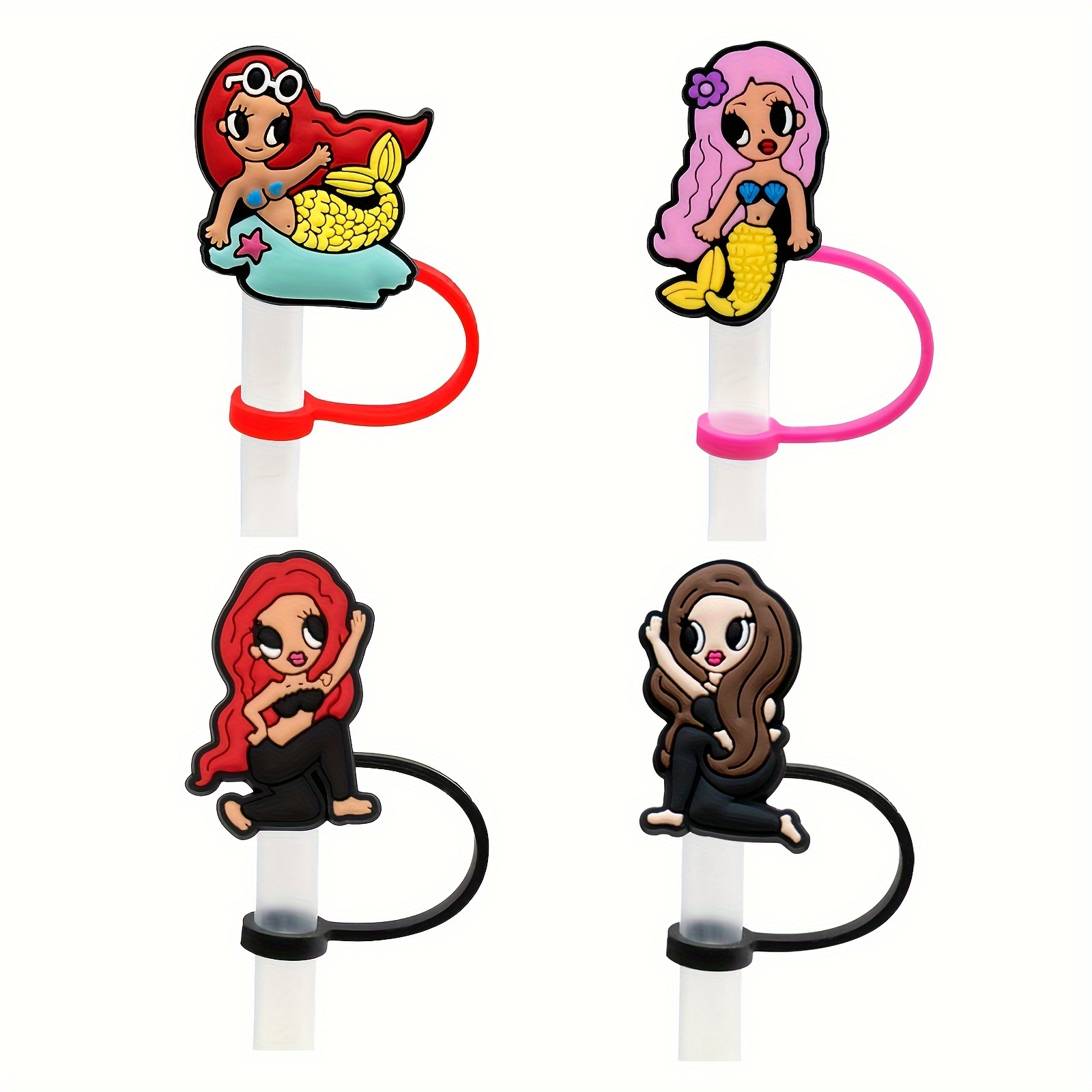 4Pcs Cartoon Silicone Straw Stopper Cap Fit With Stanley Cup Tools Drinking