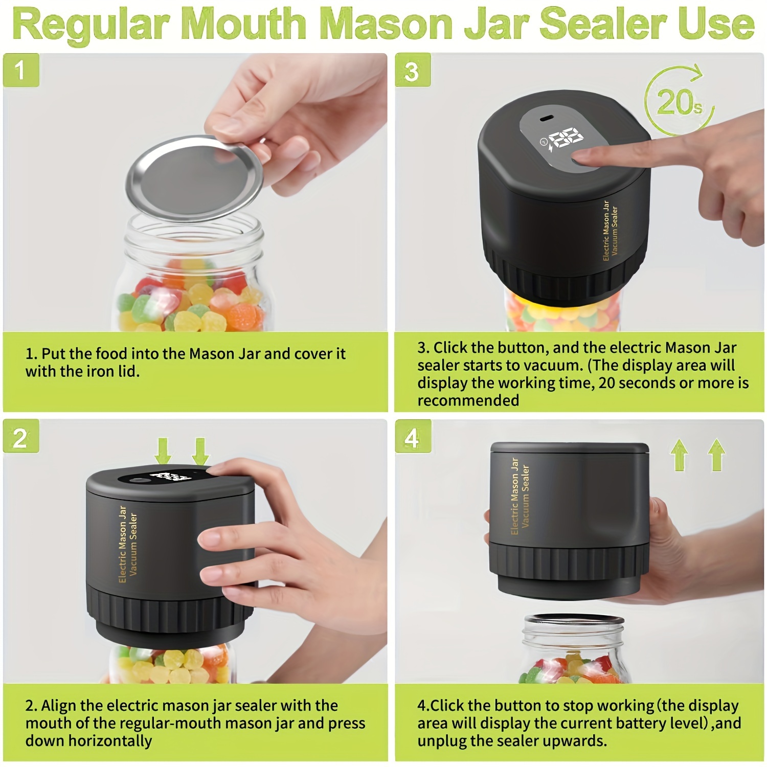 True Bright Mason Jar Sealer, 2024 New Electric Mason Jar Vacuum Sealer Kit  for Wide Mouth and Regular Mouth Mason Jars, Truebright Mason Jar Vacuum