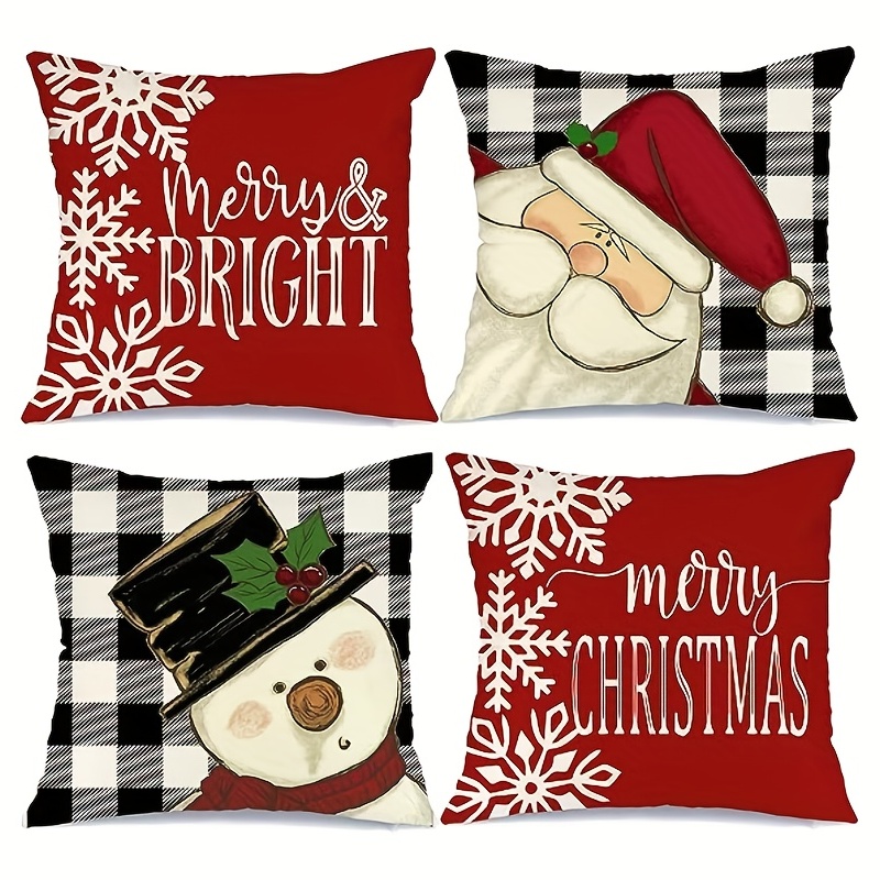 Christmas Pillow Covers 18x18 Set of 4 Throw Pillow Cover Holiday Xmas  Decor