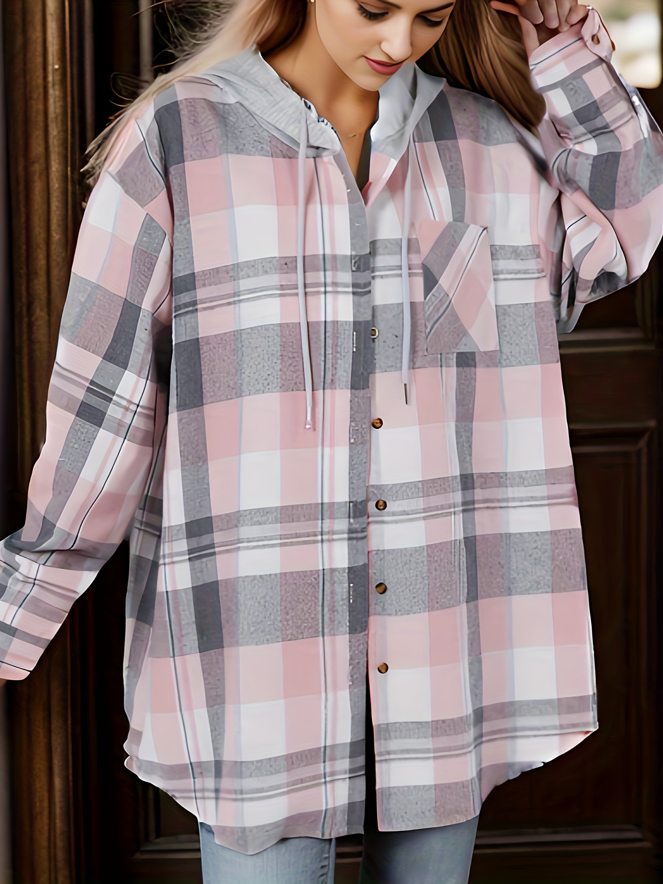 Plus Size Plaid Shirts For Women - Temu