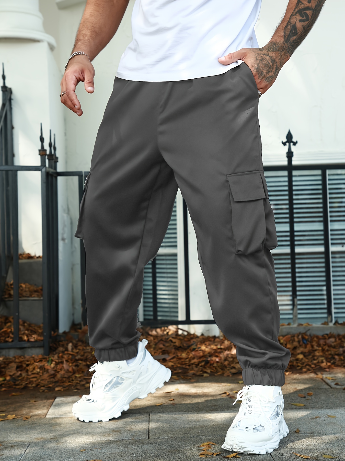 plus size men's letters print cargo pants casual fashion