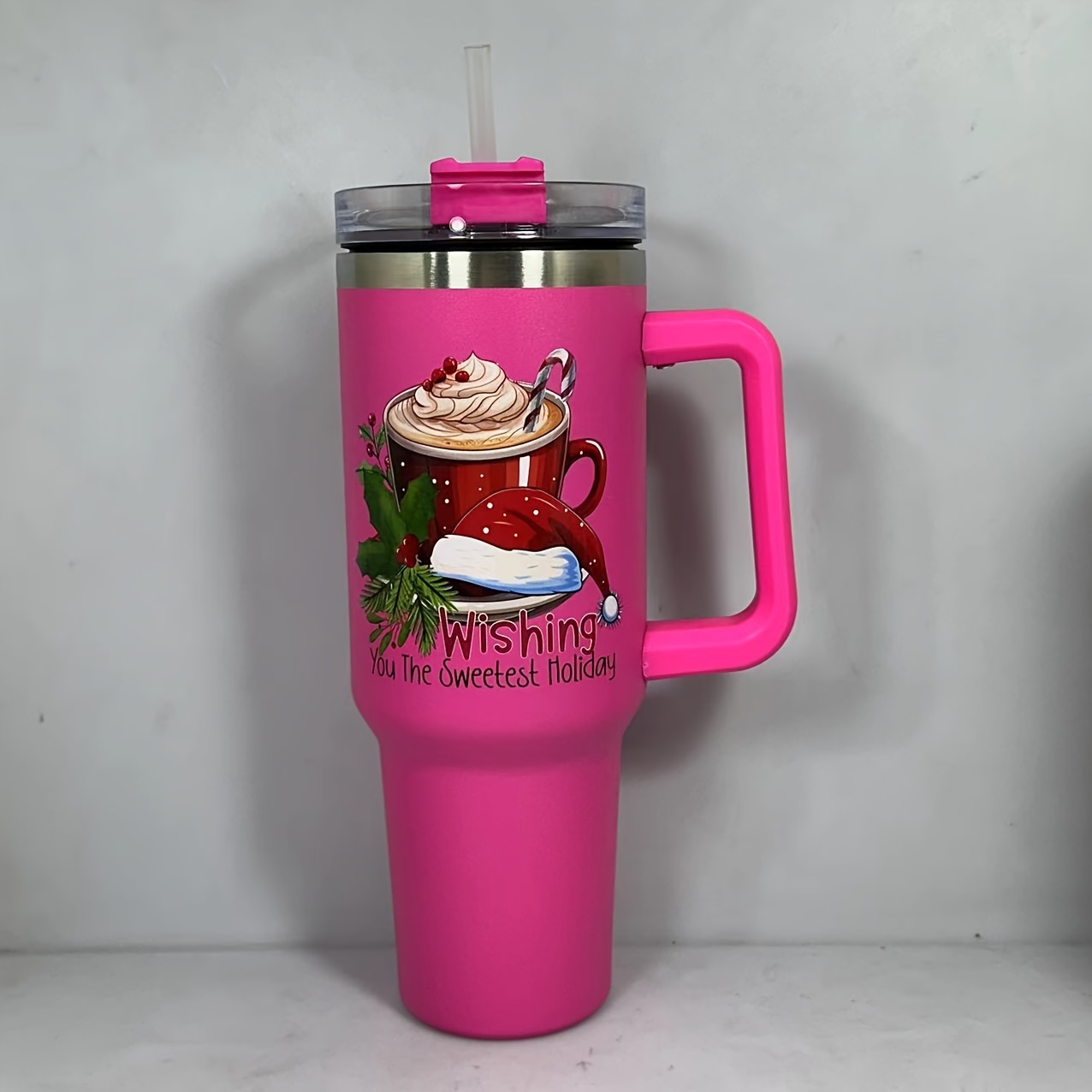 Christmas Thermos Water Bottle with Handle and Straw Lid 40oz