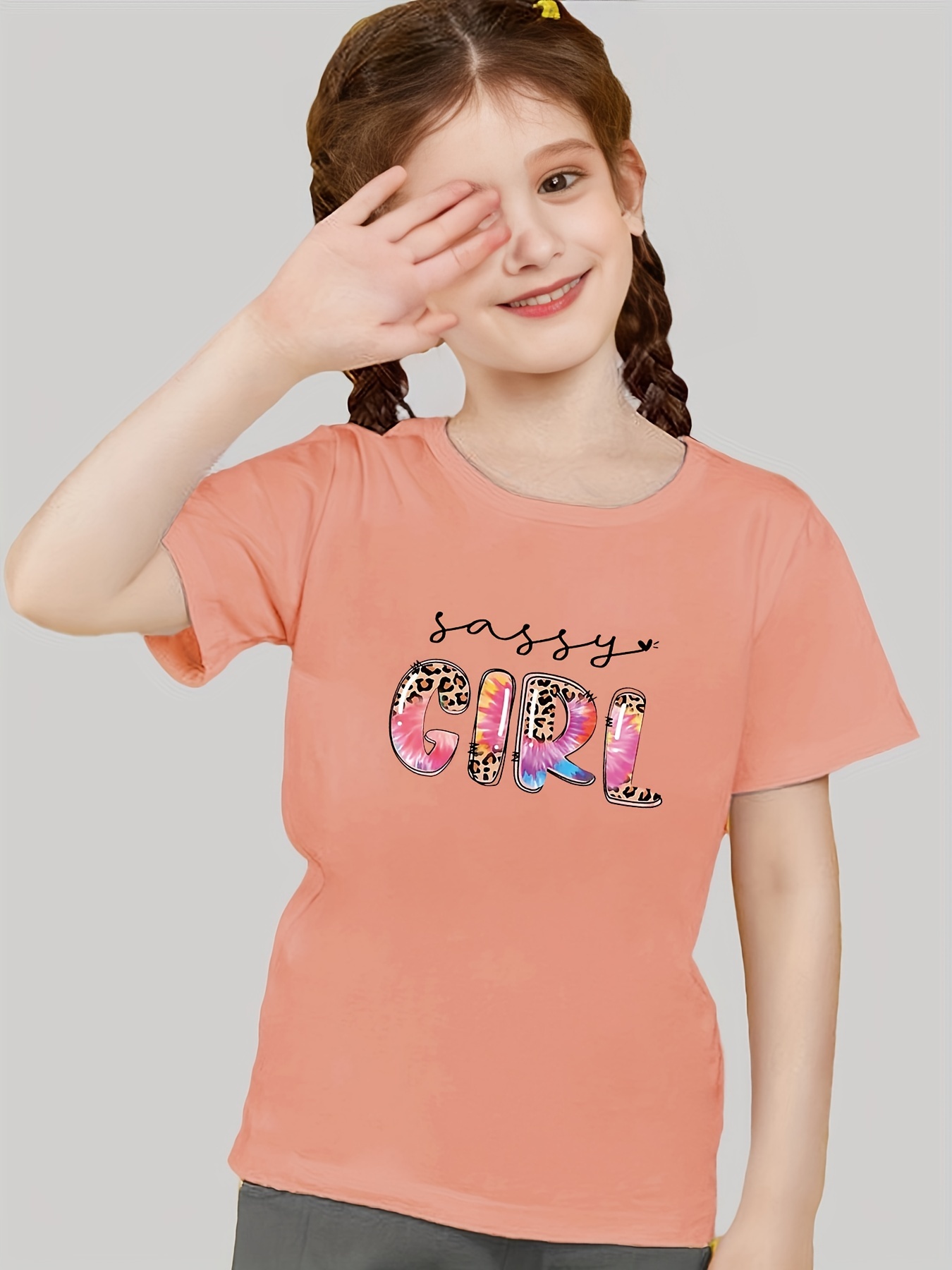 Girls Cotton T shirt Leopard ''sassy Girl'' Letter Print - Temu