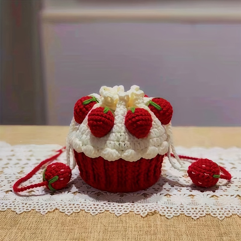 1pc Handmade Woven Material Bag Cake Bag Diy Crochet Handbag Grey Blue Wine Red Big Red Single Bag