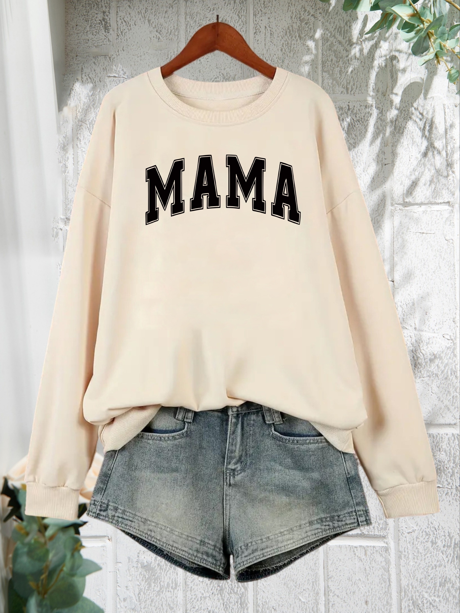 Plus Size Mama Print Sweatshirt Casual Long Sleeve Crew Neck Temu