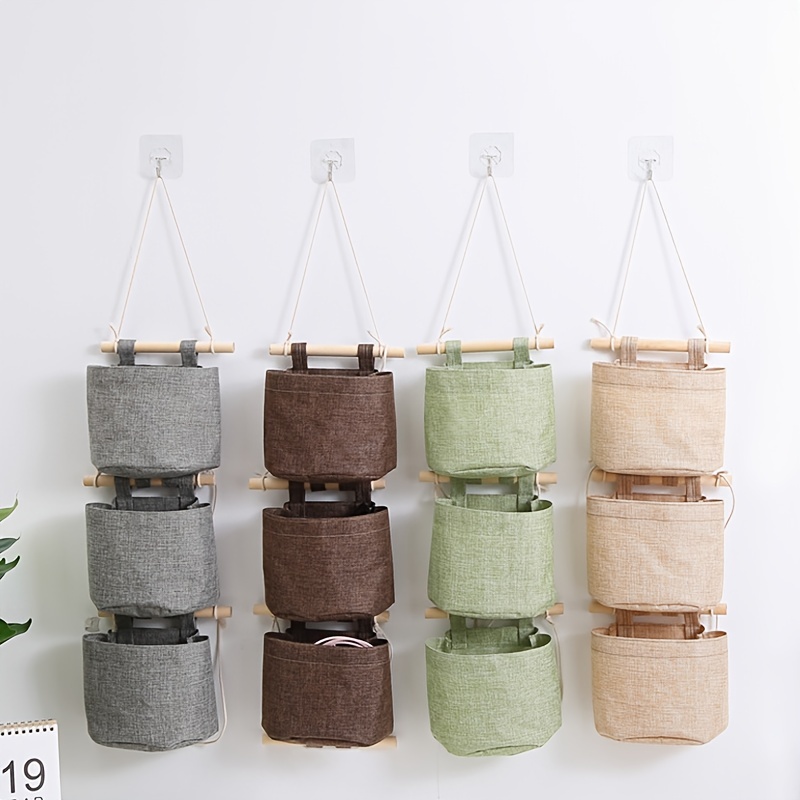 9 Pieces Mini Wall Hanging Storage Bags Small Cotton Linen Storage Basket  Foldable Storage Family Organizer Box Decorative Hanging Bag (Cute)