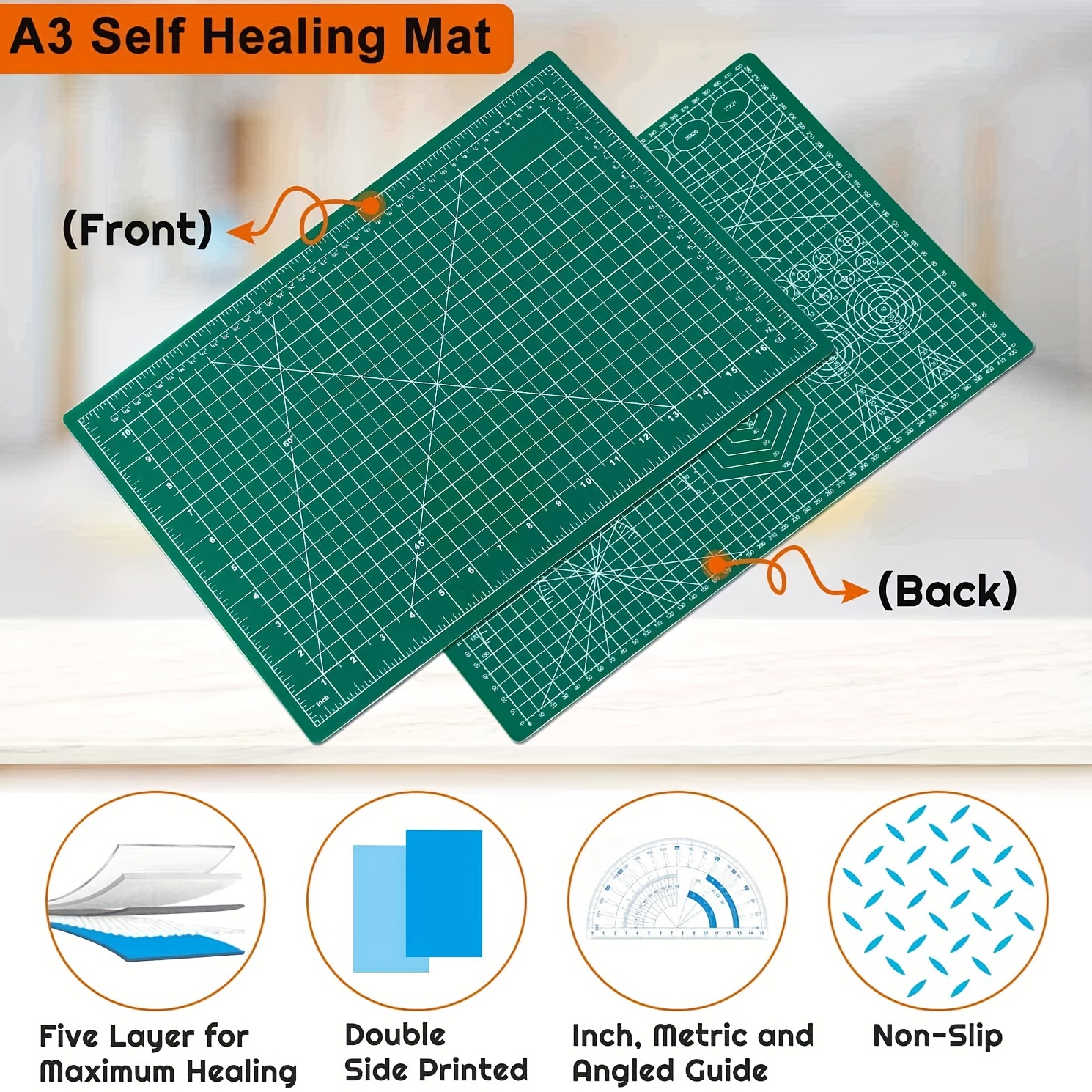 1PC A3 A4 A5 Grid Lines Double-sided Self Healing Cutting Mat