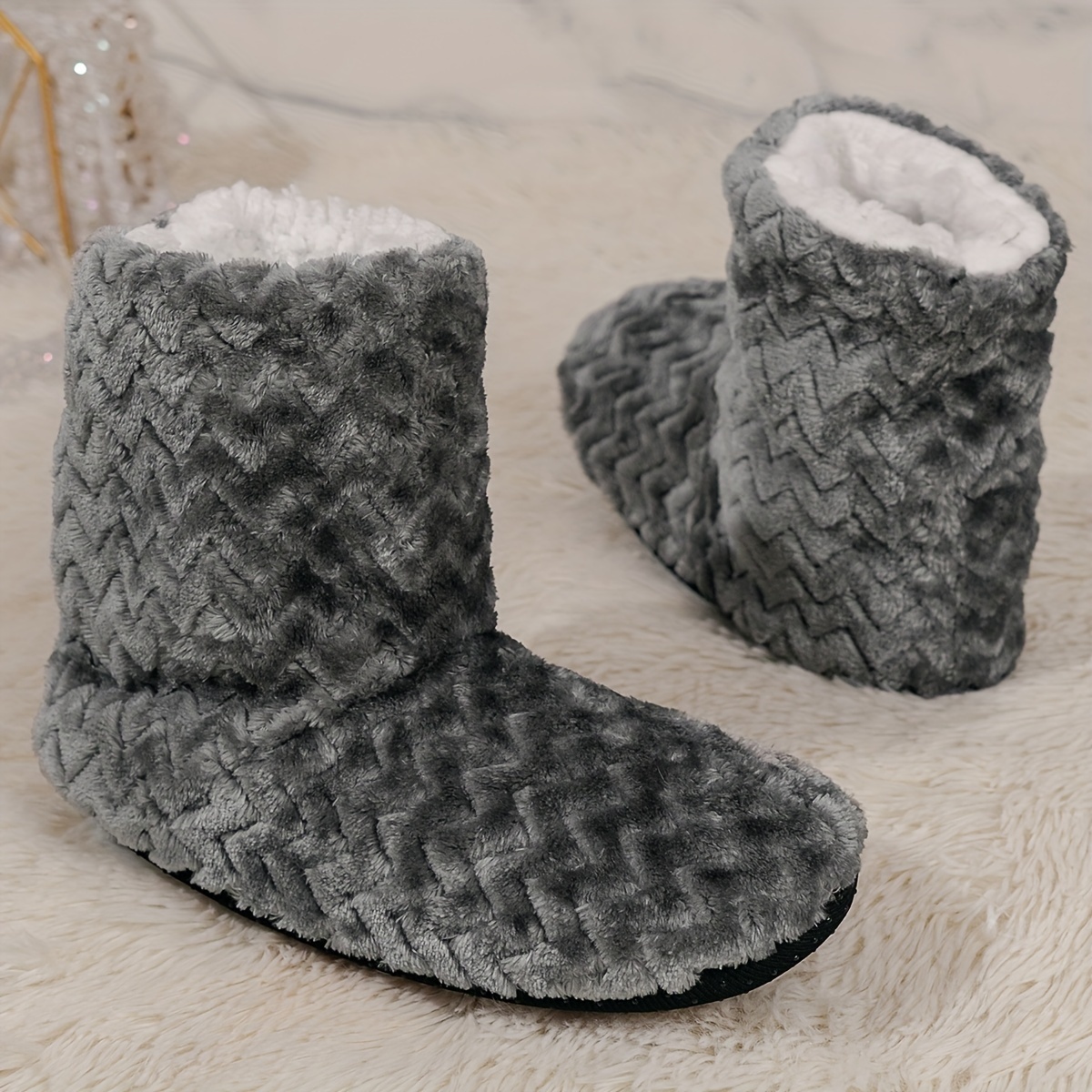 Solid Color Winter Plush Slipper Boots Cozy Warm Soft Sole Temu