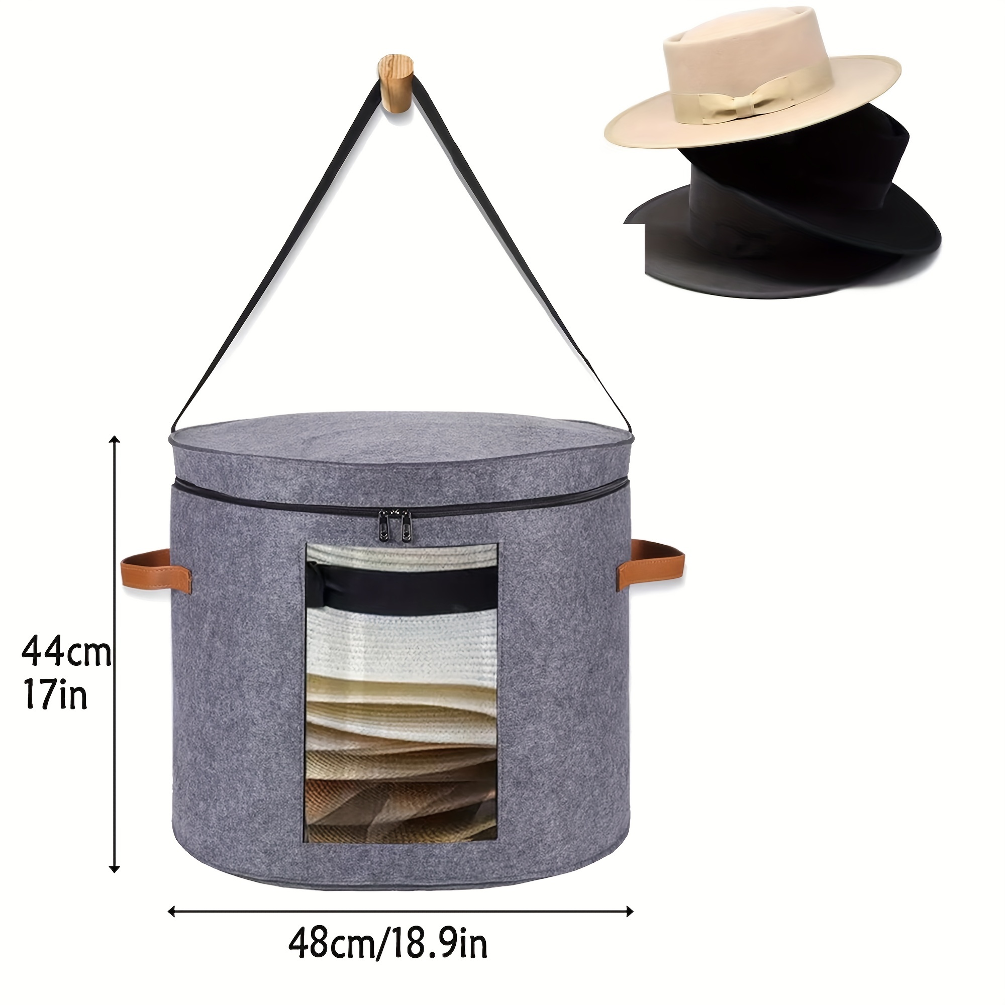 Hat Box Hat Storage Box Portable Stuffed Animal Toy Storage Foldable Round  Brim Hats Organizer Felt Organizer Bucket for Hats Clothes Office Black