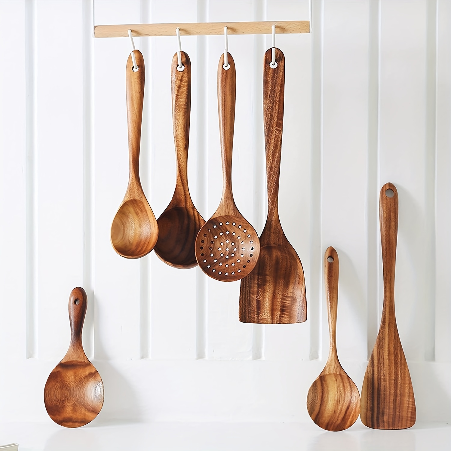 LX - Cucharas de madera para cocinar, 8 piezas de utensilios de madera para  cocinar, juego de utensilios de cocina de madera de teca, espátula de