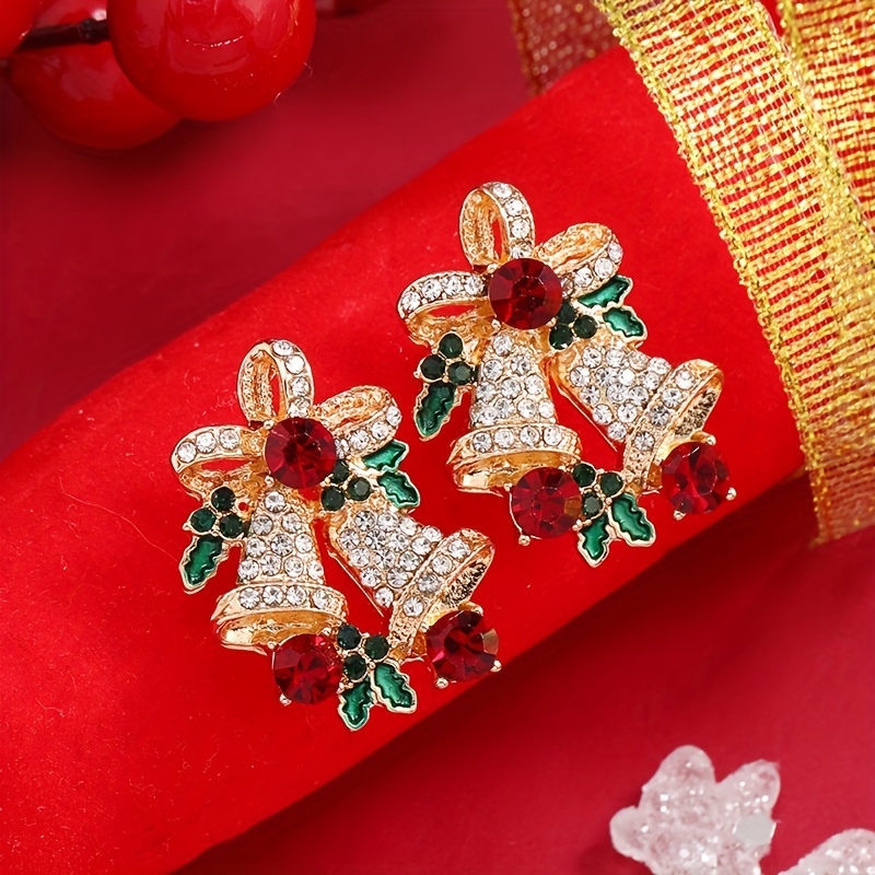 

Christmas & Bow - 2pcs Set Rhinestones, Zinc Alloy & Steel Posts For Women -