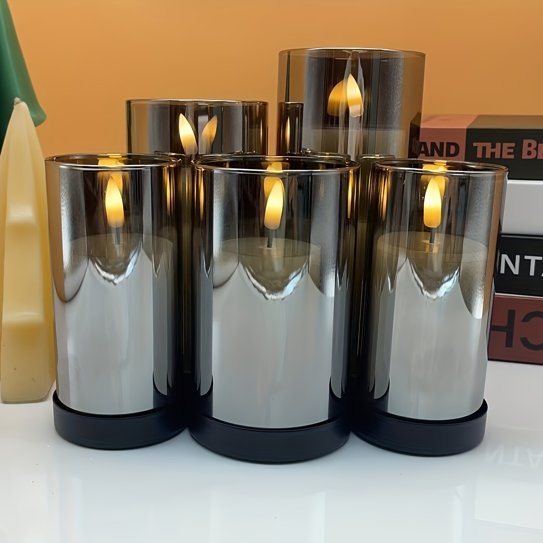 Grey Candle Light With 5 Candles 5 Glass Barrels 1 Base Tray - Temu