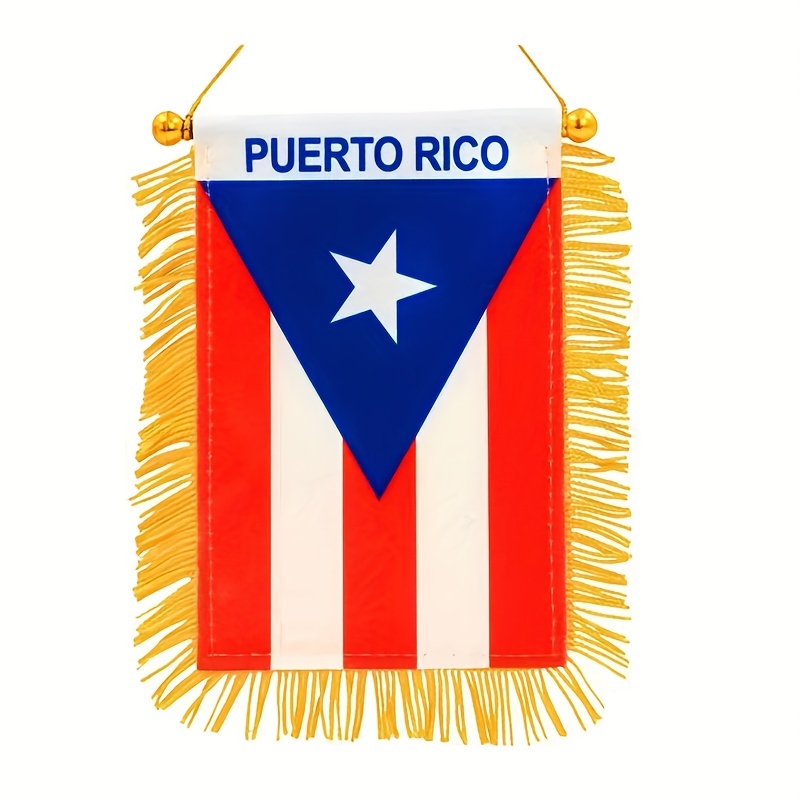 

1pc, Puerto Rico Window Hanging Flag (3in*4 In/8cm*12cm), Mini Flag Banner Car Rearview Mirror Decor Fringed Puerto Rican Hanging Flag With Suction Cup