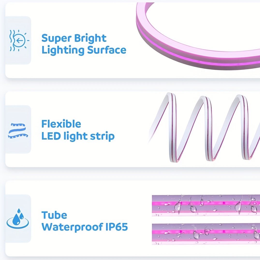 KSIBNW Tira de luz LED de neón de 16.4 pies, tipo CA 110-120 V, cuerda de  luz LED flexible, impermeable, cortable, conectable, para decoración del