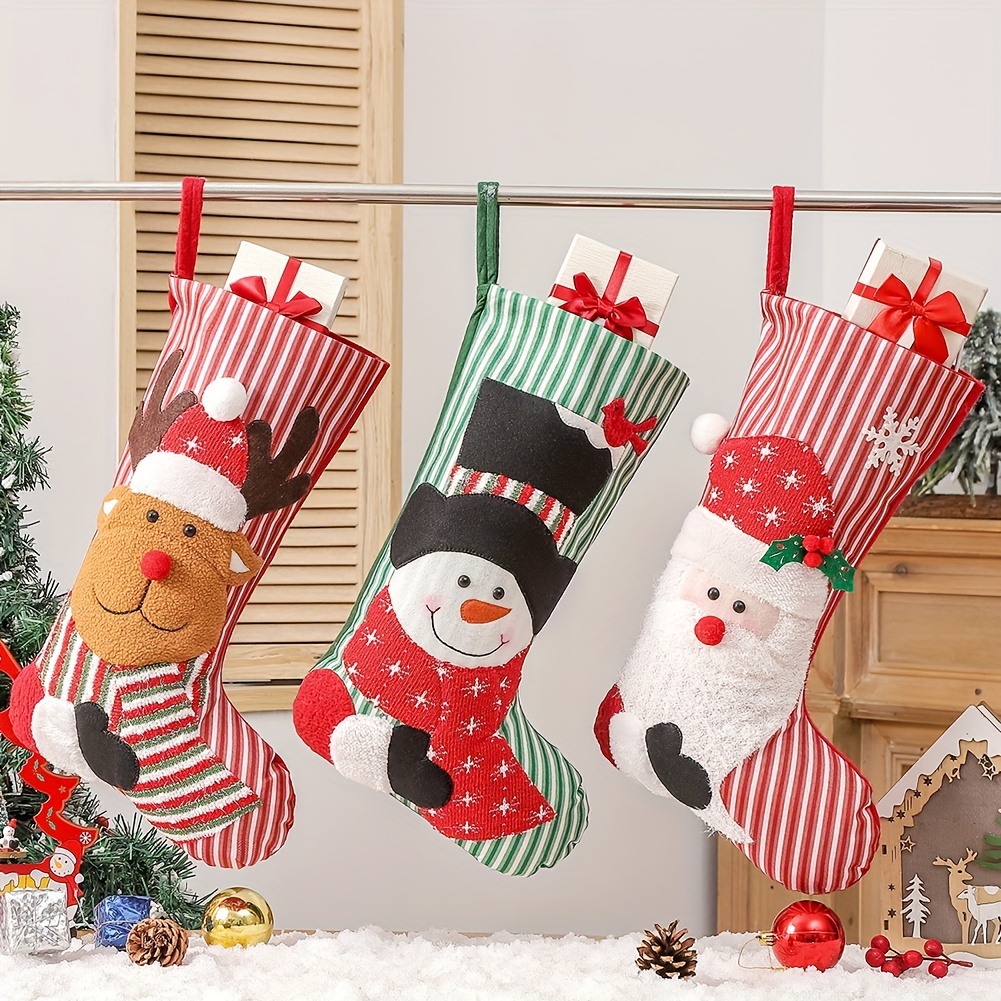 Santa Claus Snowman Elk Striped Sock, Christmas Tree Decoration ...