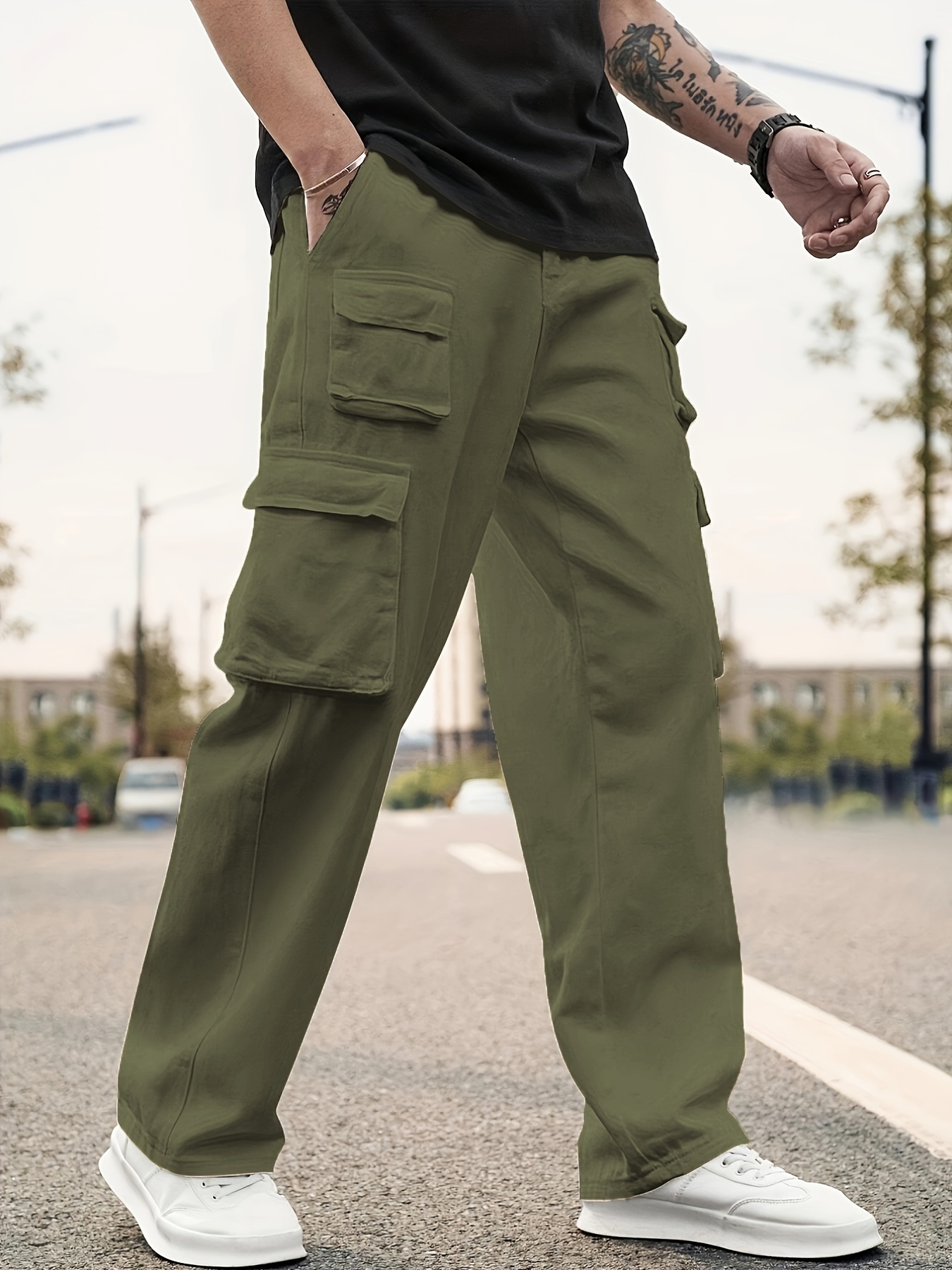 Army Green Cargo Pants Mens Baggy Summer Multi-pocket Loose Casual