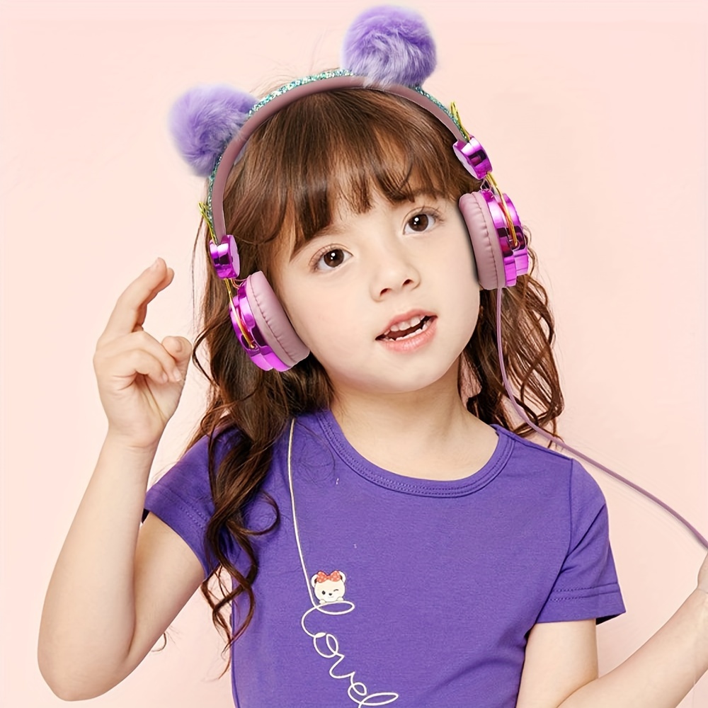 Unicorn - Auriculares con cable sobre la oreja con diadema ajustable,  conector de 0.138 in y cable sin enredos, bonitos auriculares para niña,  para