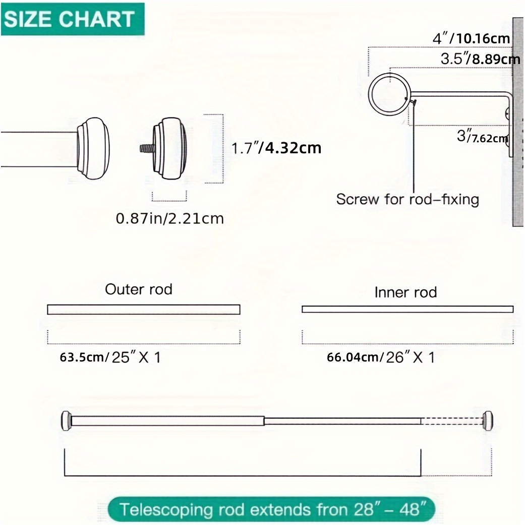 Barra De Cortina Ajustable De 2 Piezas Con Soporte, Barras Para Cortinas  Montadas En Techo Y Pared Para Exteriores E Interiores, Barra De Cortina  Para