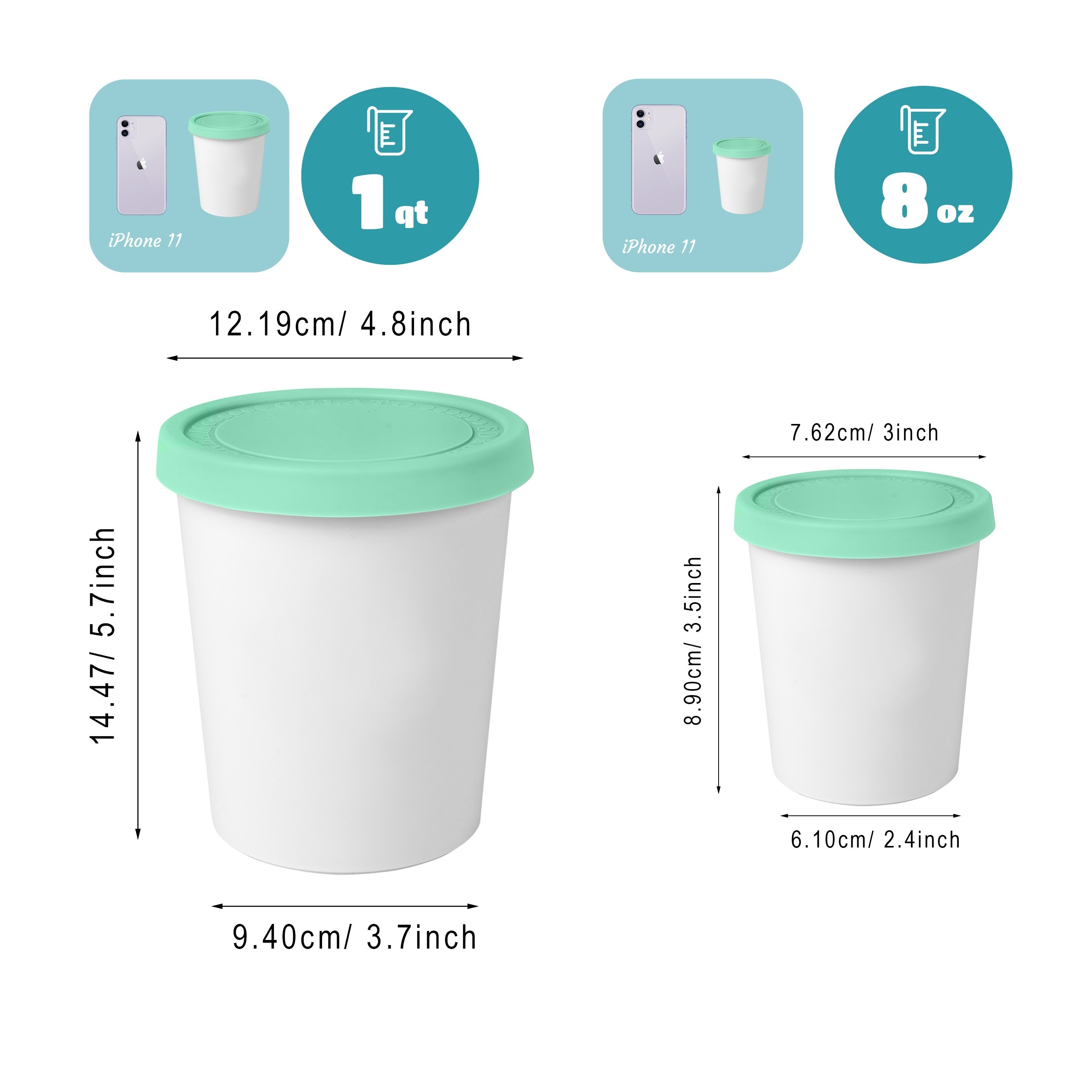 2Pcs Ice Cream Containers Freezer Storage Tubs 1 Quart Reusable