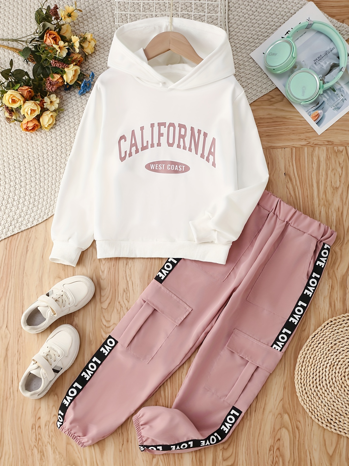 california Usa Print Outfit Boys Hoodie Comfy Pants Set - Temu