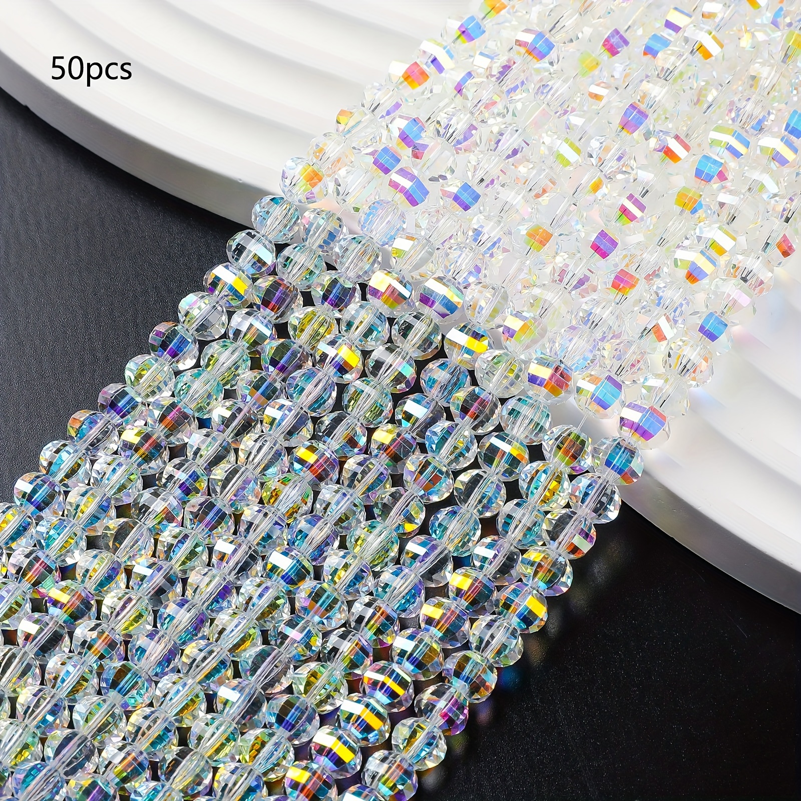 62pcs/set 0.314 Diameter Sparkling Clear Crystal Beads Faceted Glass Beads  Bulk Spacer Beads For DIY Bracelet Artificial Jewelry Making Accessories