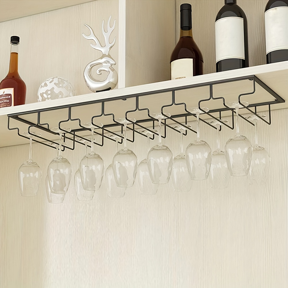 Paquete de 2 soportes para copas de vino debajo del estante o gabinete,  estante para copas de vino sin perforaciones, estante de plástico para  copas