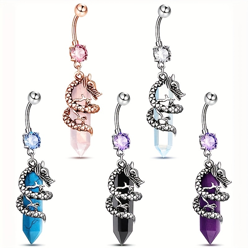 Dragon Shape Charm Belly Button Ring with Gemstones