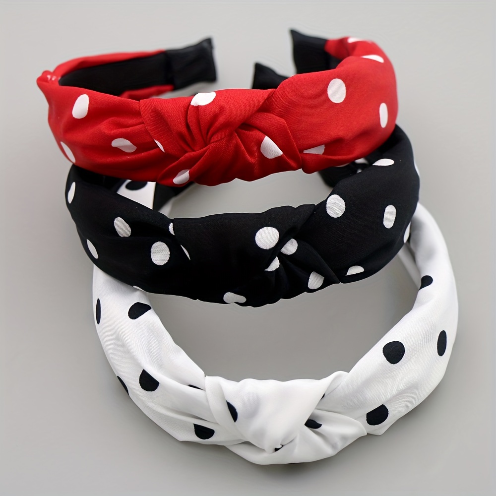 

3pcs/set Polka Dot Decorative Head Band Non Slip Knotted Head Wear Stylish Hair Band For Women And Girls Suitable For Daily Wear Face Washing Skin Care Makeup