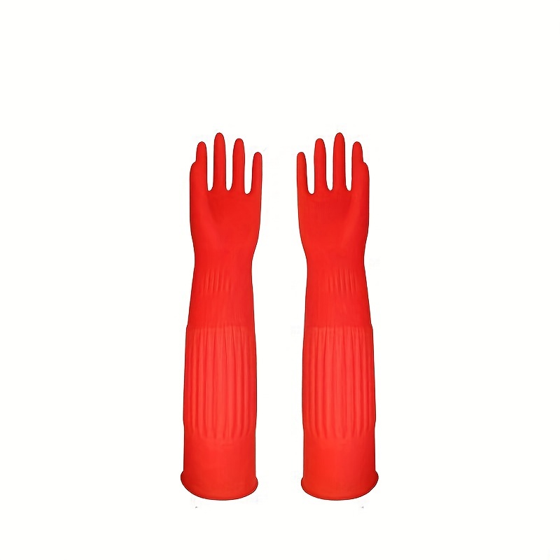 Gants en caoutchouc de 38 cm Gants en caoutchouc longs réutilisables Gants  de vaisselle pour le jardinage de cuisine (rouge, L)