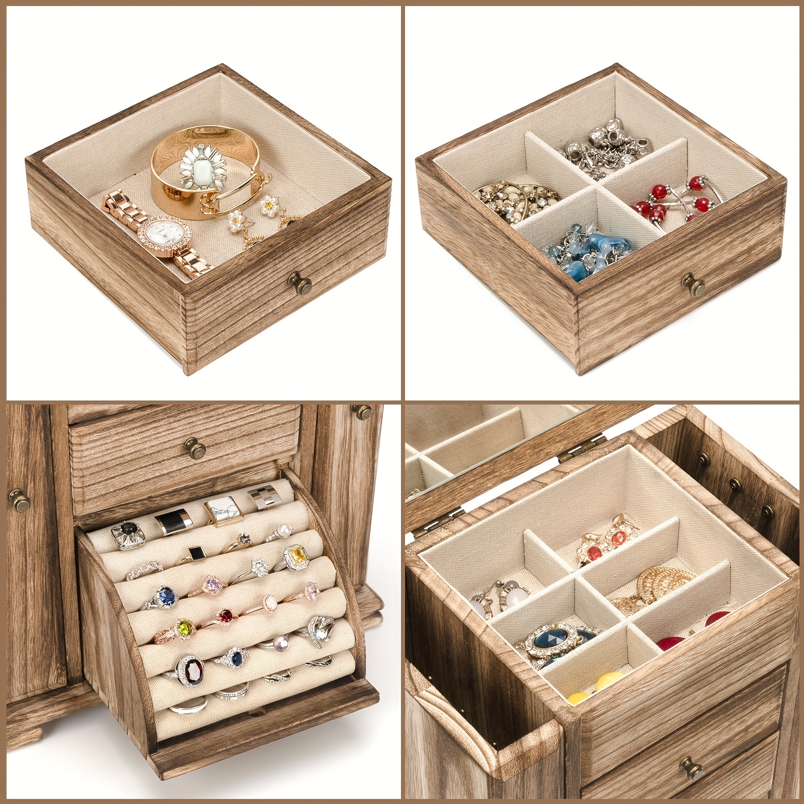 Jewelry Box Women Rustic Wooden Jewelry Boxes Organizers - Temu