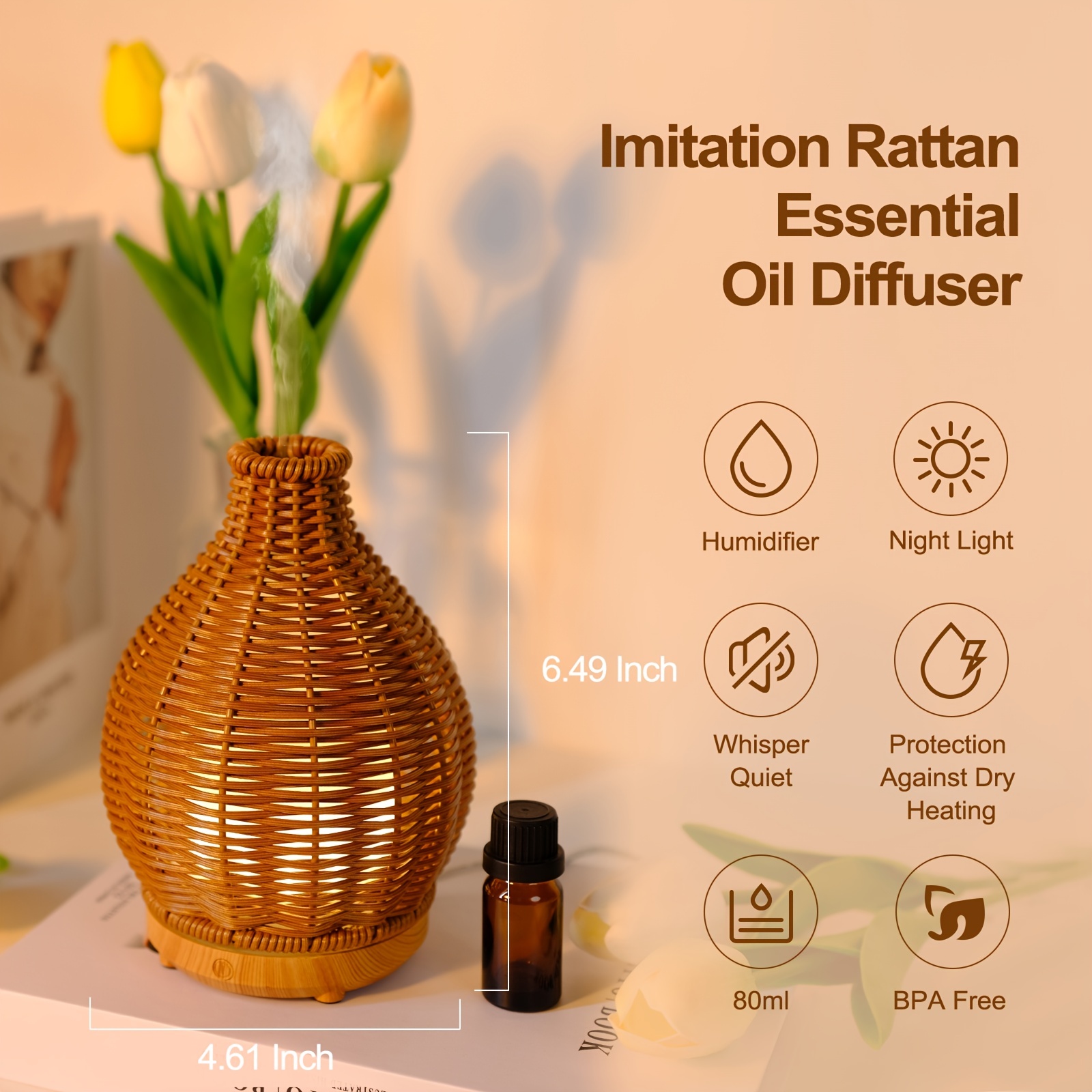 Aroma Diffuser Rattan Look Essential Oil Diffuser - Temu